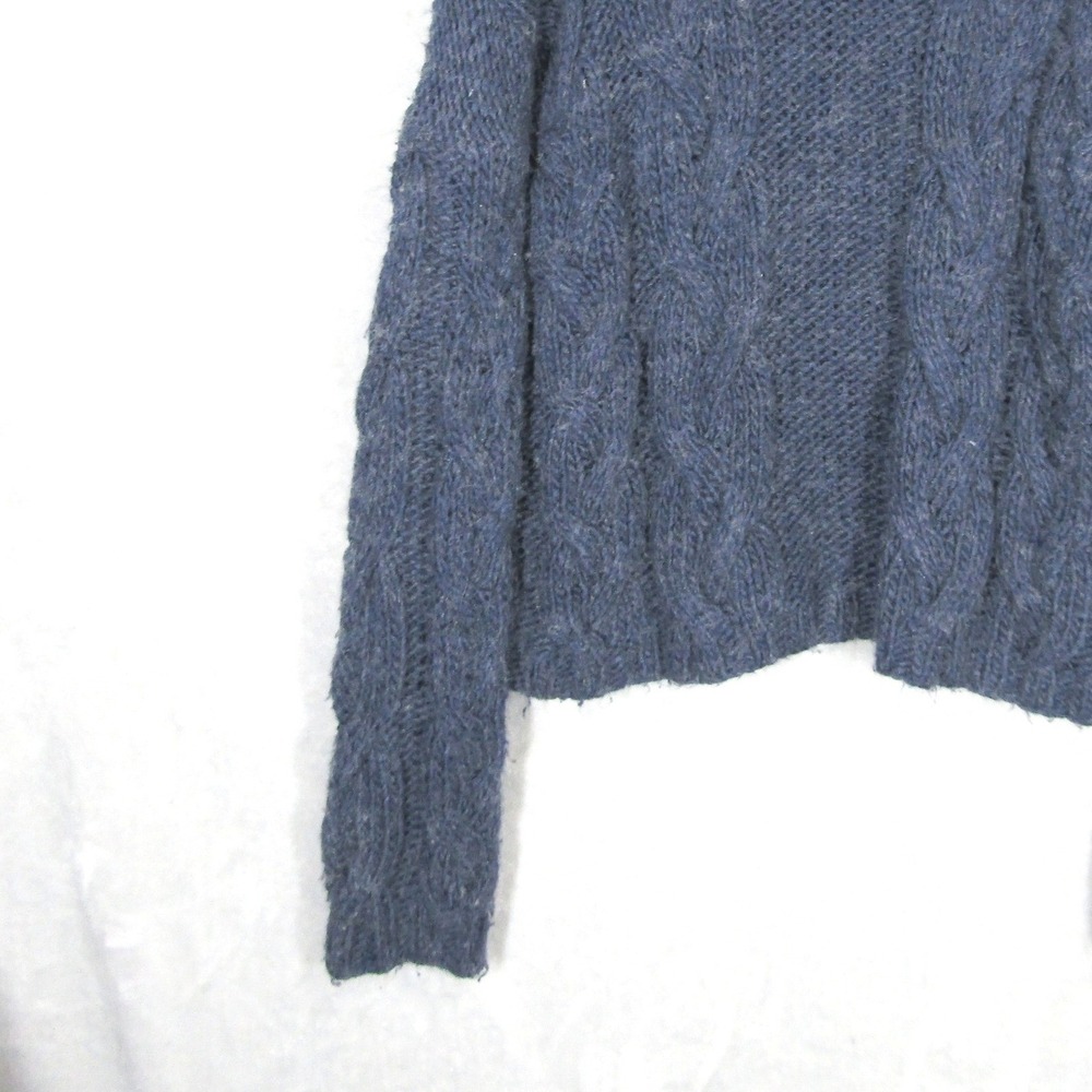 Something Navy Wool Blend Sweater Small Womens Blue Chunky Cable Knit Mock Neck - Picture 7 of 11